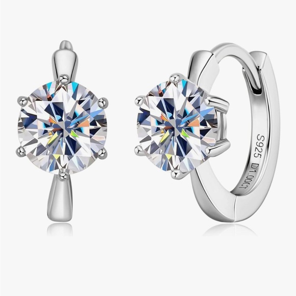 Certified Moissanite Diamond Hoop Earrings 18K White Gold- 925 Sterling Silver
